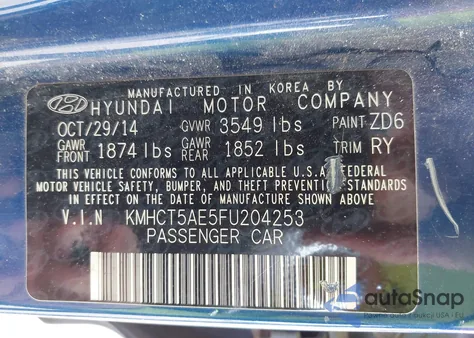 2015 Hyundai Accent Gs from USA, damaged, VIN KMHCT5AE5FU204253